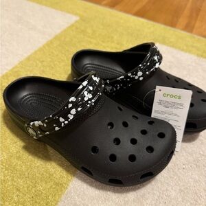 New! Black CROCS with White Pattern